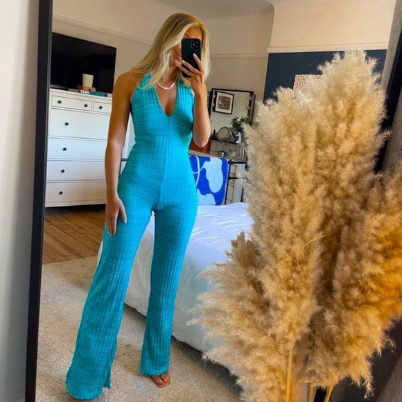 🦋 ZARA TURQUOISE BLUE RIBBED COTTON BLEND JUMPSUIT! - Picture 8 of 16